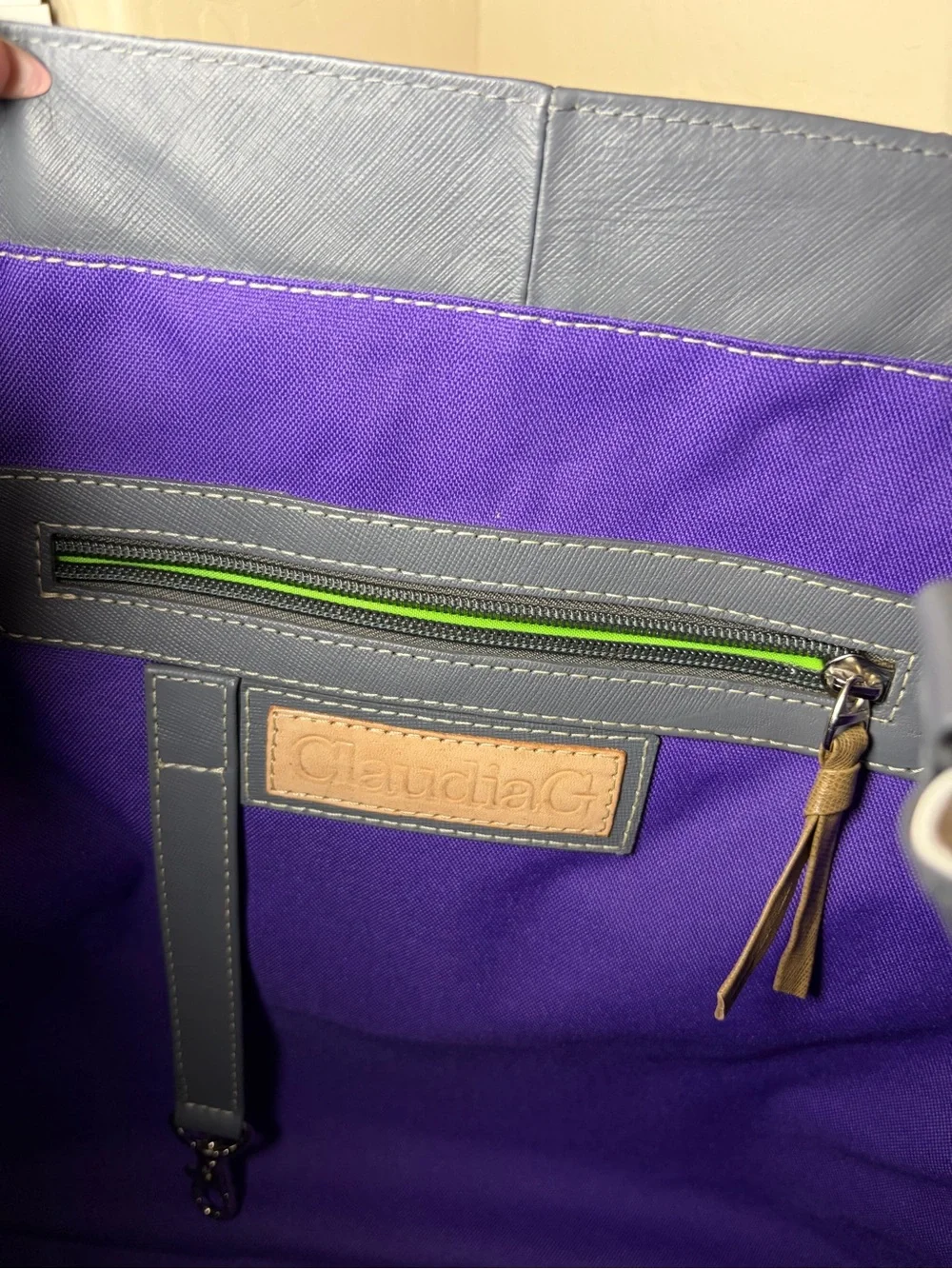 ClaudiaG White & Gray Oversized Tote Bag Purple Interior Work Travel Bag